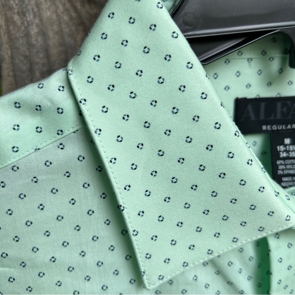 Alfani Mens Dress Shirt Medium M Pinflower Geo Print Button Down Mint - Picture 10 of 12
